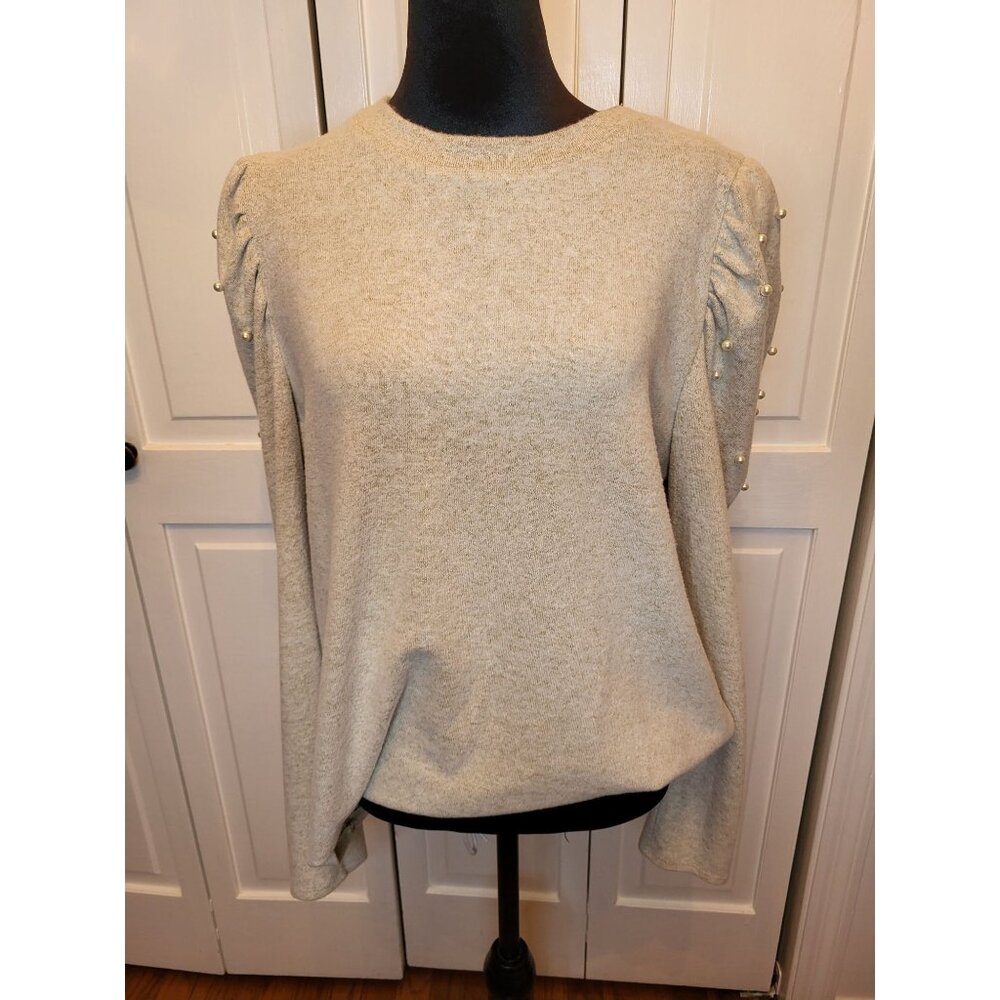 Ivory Heather Sweater Puff Sleeves Pearls Cato L Soft Comfy Cozy Feminine Fairy